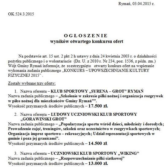 Wyniki Konkurs upowszech. kultury fizycznej 2015 550
