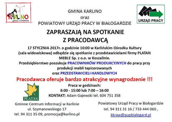 Ogłoszenie pracownicy do produkcji mebli Karlino 550