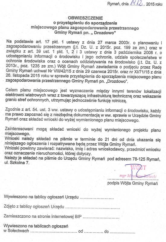 Obwieszczenie miejcowy plan Drozdowo 14.12.2015 550