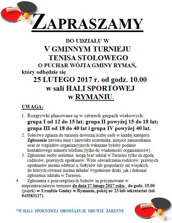 Turniej Tenisa Stolowego 25.02.2017